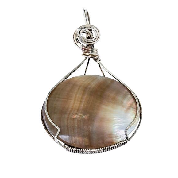 Vintage Sterling Silver 925 Wire Wrapped Abalone Pendant - Picture 2 of 7
